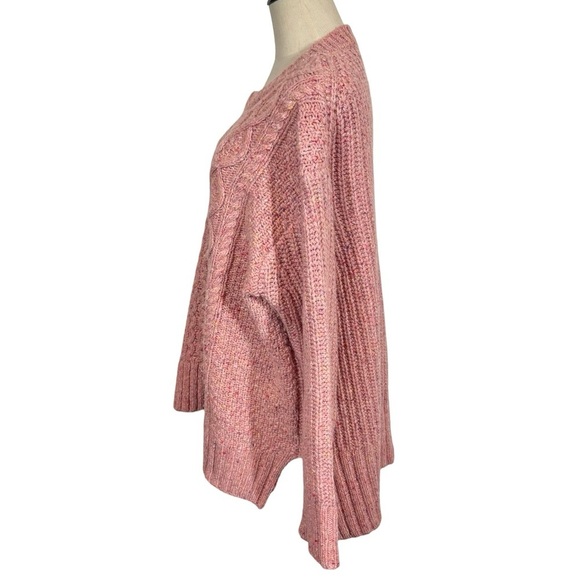 Alex Mill Button Side Aran Cable Knit Merino Wool Sweater in Dried Rose - Picture 8 of 14